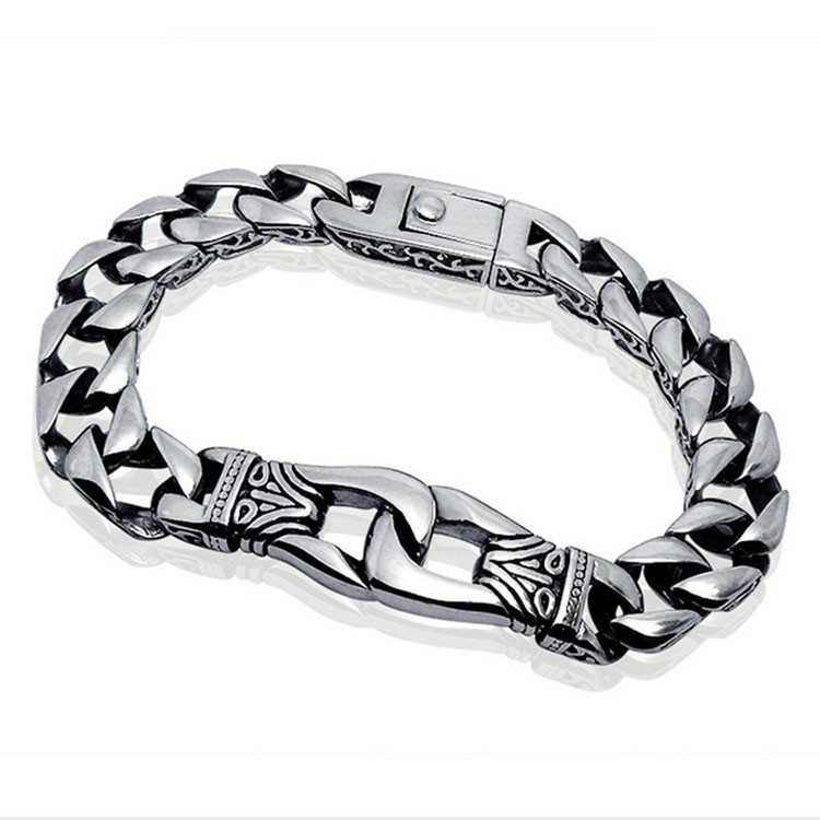 Antique Men's Titanium Stainless Steel Curb Link Chain Buckle Bracelet 8.5 Inches (JCE204)