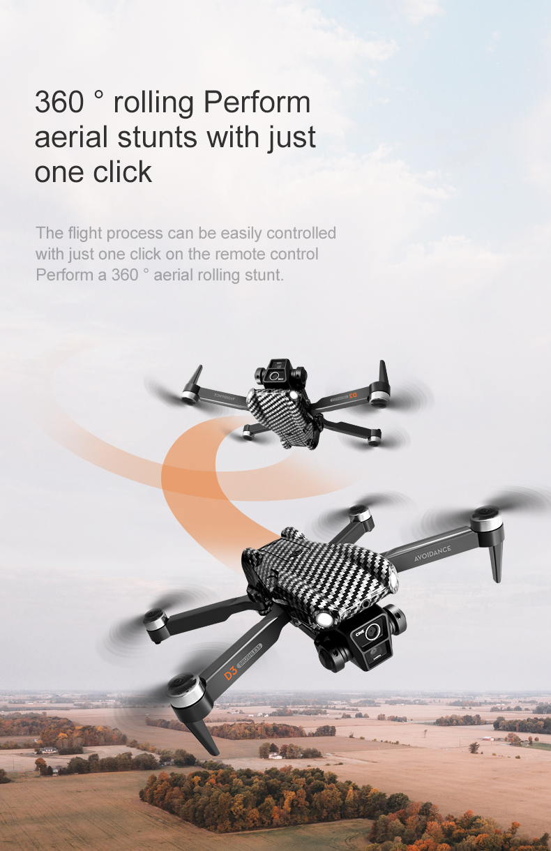 Beginner Operator Skill Level Portable RC Drone with Obstacle Avoidance and Triple Camera D3 Pro 4k Brushless Motor