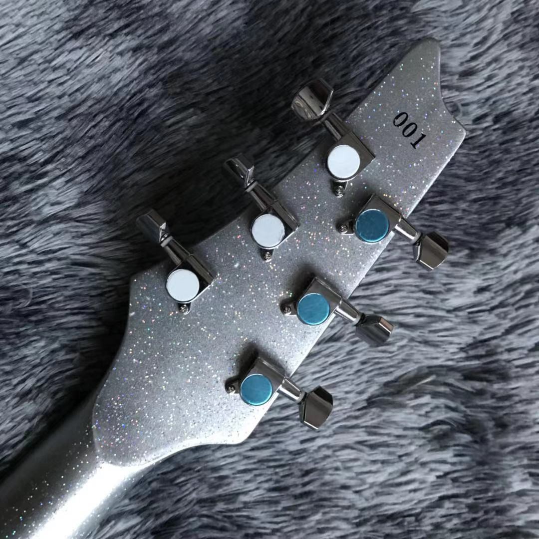 2021 NEW Custom Grand Electric Guitar with Silver Sparkling Finishing No Binding on Body Dot Inlay Chrome Hardware