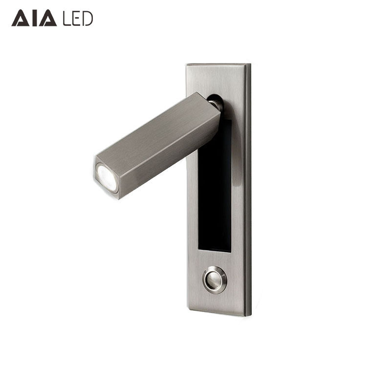 Recessed mounted bedside reading light led reading wall light 3W rotate bedroom headboard wall light for hotel