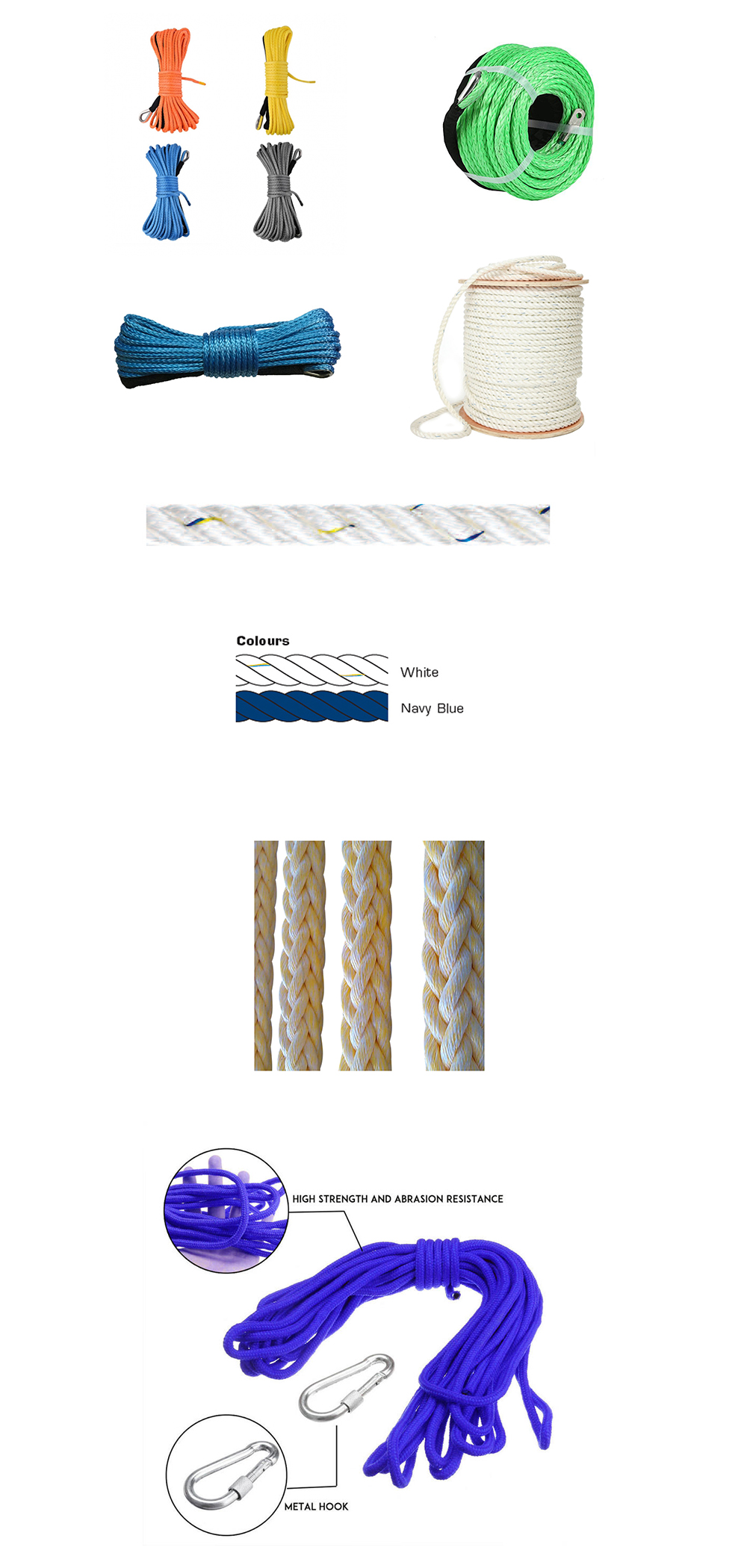 3/4 Strand Nylon Double Braided Rope Cord Multi-Purpose for PE and Polyester Furniture