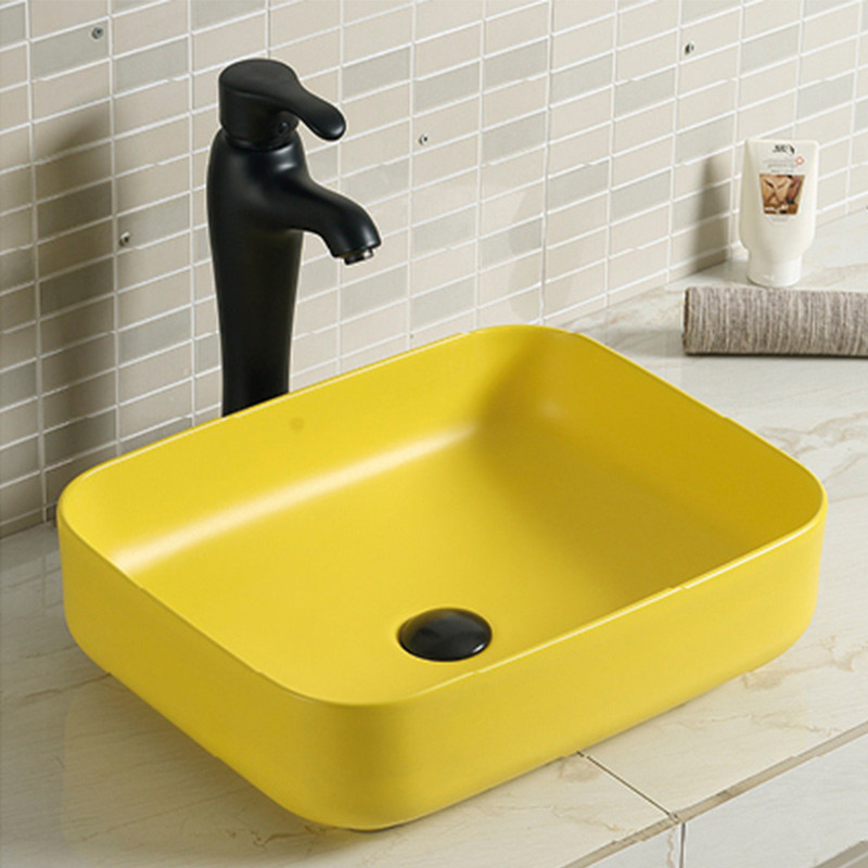 Solid Smooth Counter Top Bathroom Sink Ceramic Easy Maintain Rectangular Wash Basin