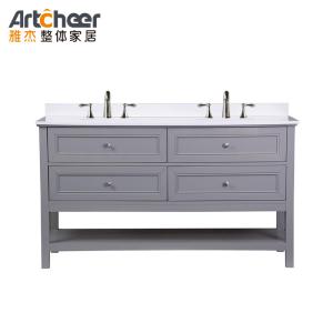 Quality Solid Wood Legs Bathroom Vanity Cabinet with Double Sink and 4 Drawers in Modern Design wholesale