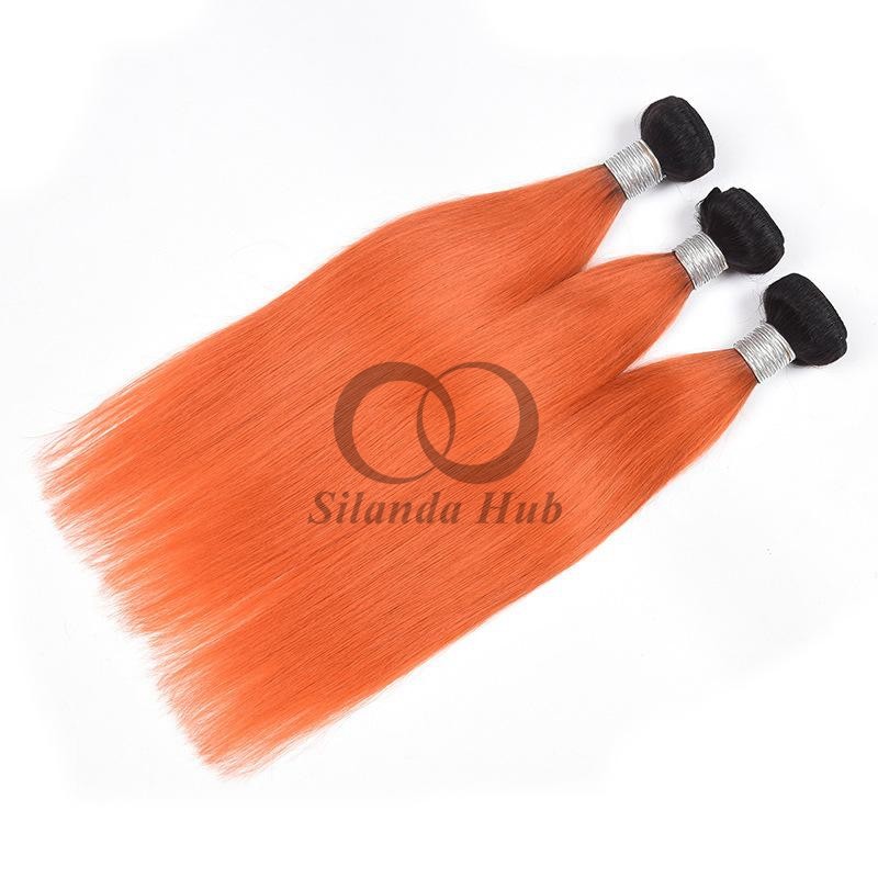 #T1B/Orange Red Straight Remy Human Hair Bundles Sew In Weave Bundles Brazilian Bundle Deals