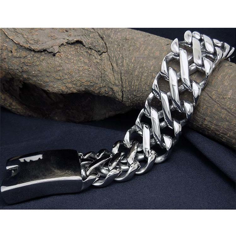 Men's Titanium Stainless Steel Wide Link Chain Bracelet (CE329)