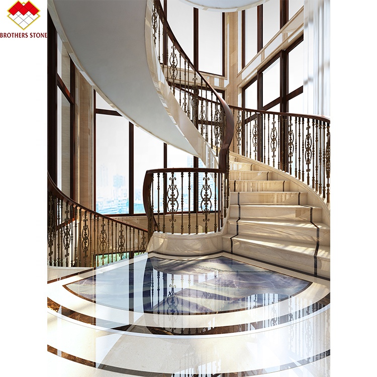 ODM/OEM 18mm Thickness European Design White Grey Grains Marble Carved Stair Treads and Risers