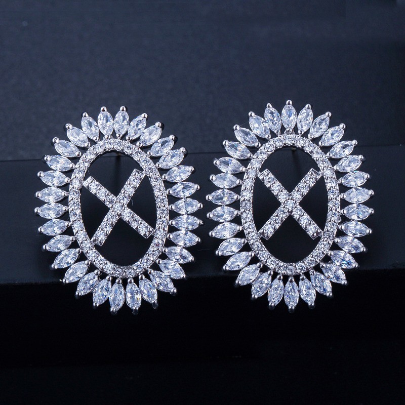 Fashion CZ Letter Earrings Jewelry Christcross-row Earrings necklace jewelry set