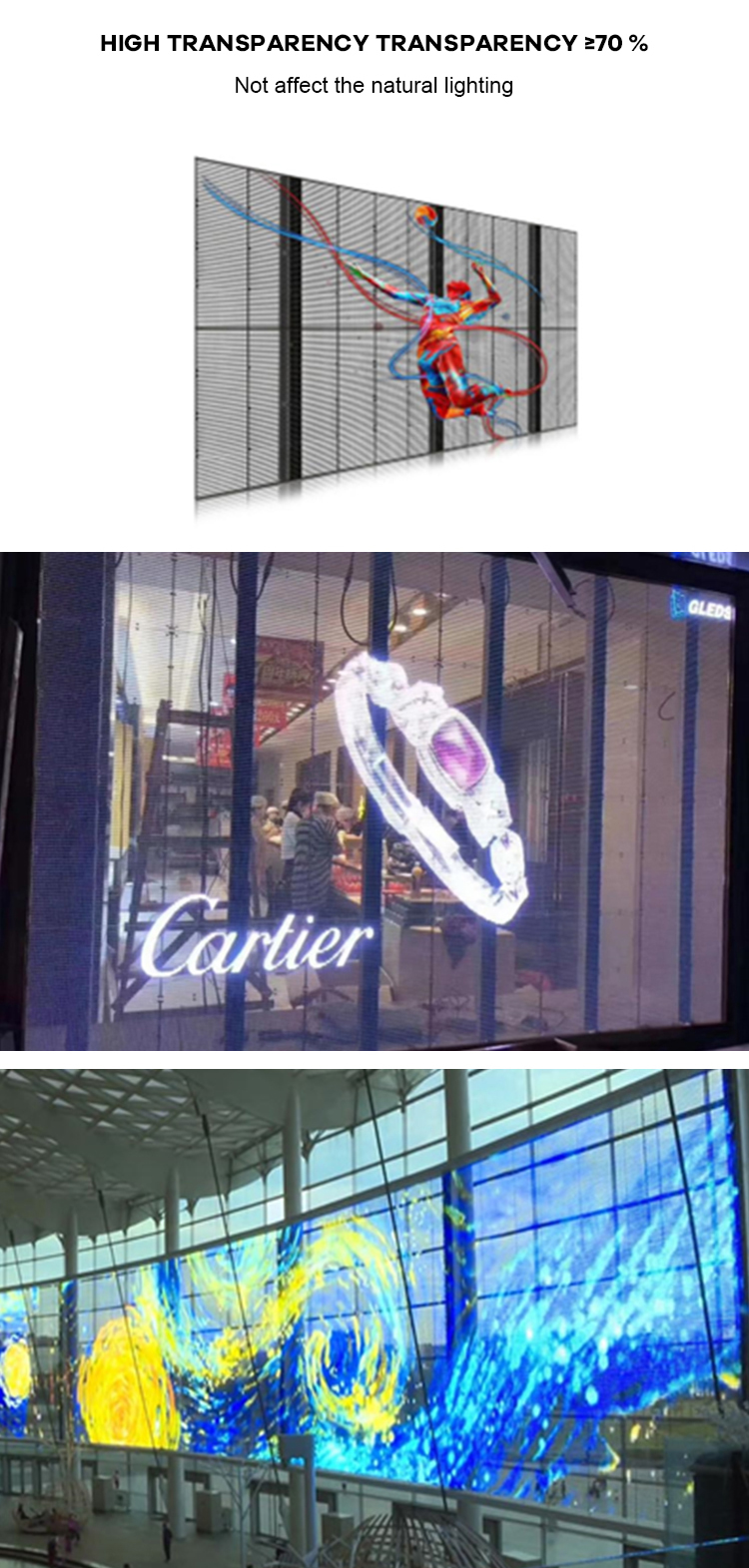 1000x1000mm Transparent LED Display Panel Waterproof Multicolor