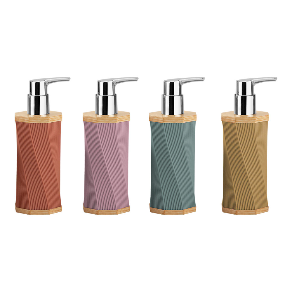 4pcs Sand Stone Bathroom Accessories Set Round With Swirl Stripe Toilet Bowl Brush Hand Soap Bottle