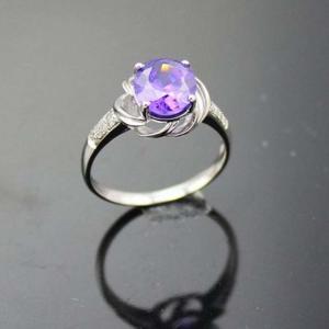 Quality Sterling SilverJewelry 7mmX9mm Oval Purple Amethyst Cubic Zircon Ring(F44) wholesale