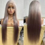 European Wig New Long Purple Gradient Light Grey Front Lace Wig