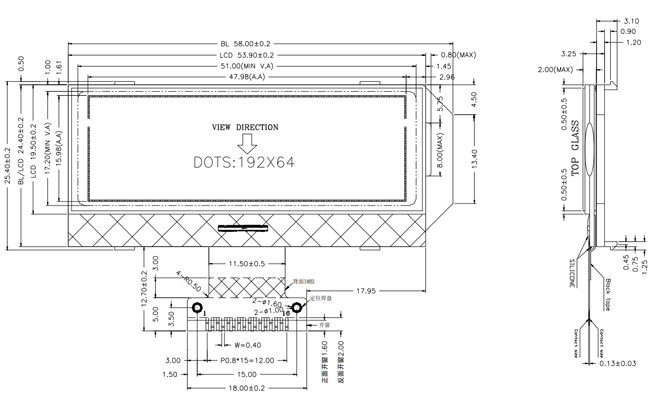 COG 192x64 Monochrome Graphic LCD Display FSTN Positive UC1609C 3.3V SPI Interface