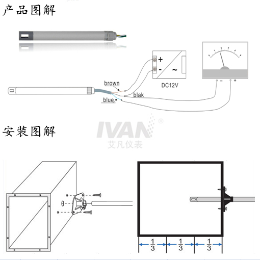 24VDC Small Wind Speed Sensor with High Precision and Low Energy Consumption 150mm Probe Length