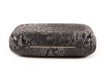 Black Textured Ladies Leather Clutch Bags Made In Faux Snake Skin Leather