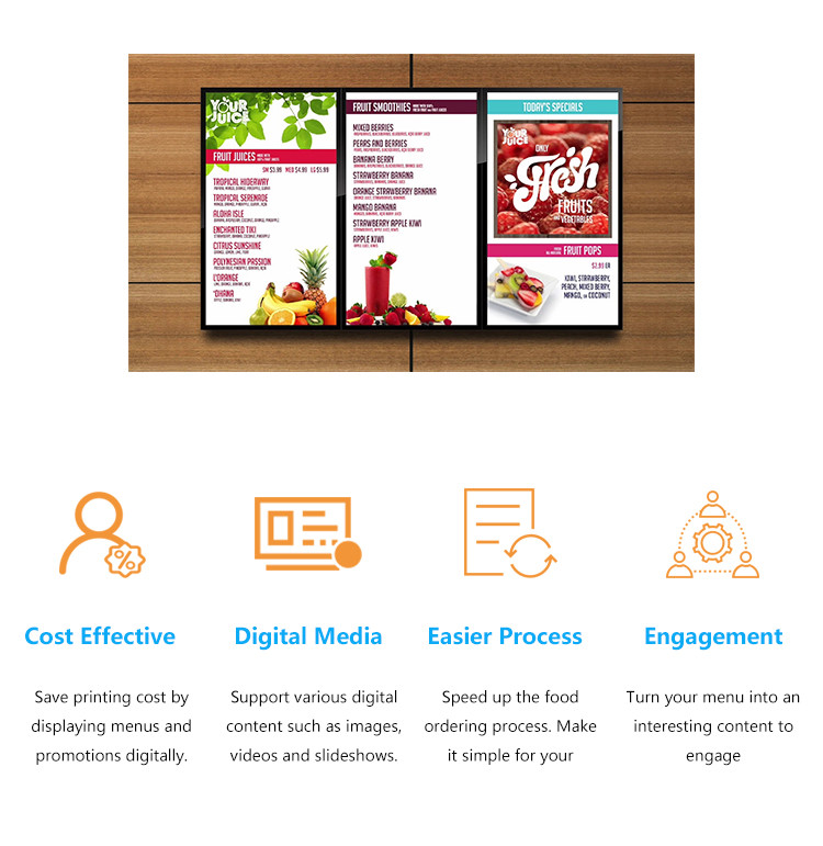 Indoor LCD Advertising Display Digital Signage Player For Restaurant Digital Menu Boards