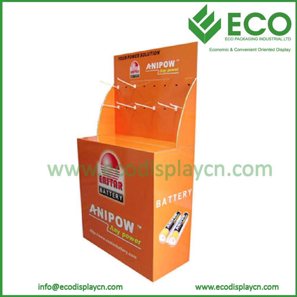 Retail Floor Display For Battery, Supermarket Floor Display Stand With Hooks