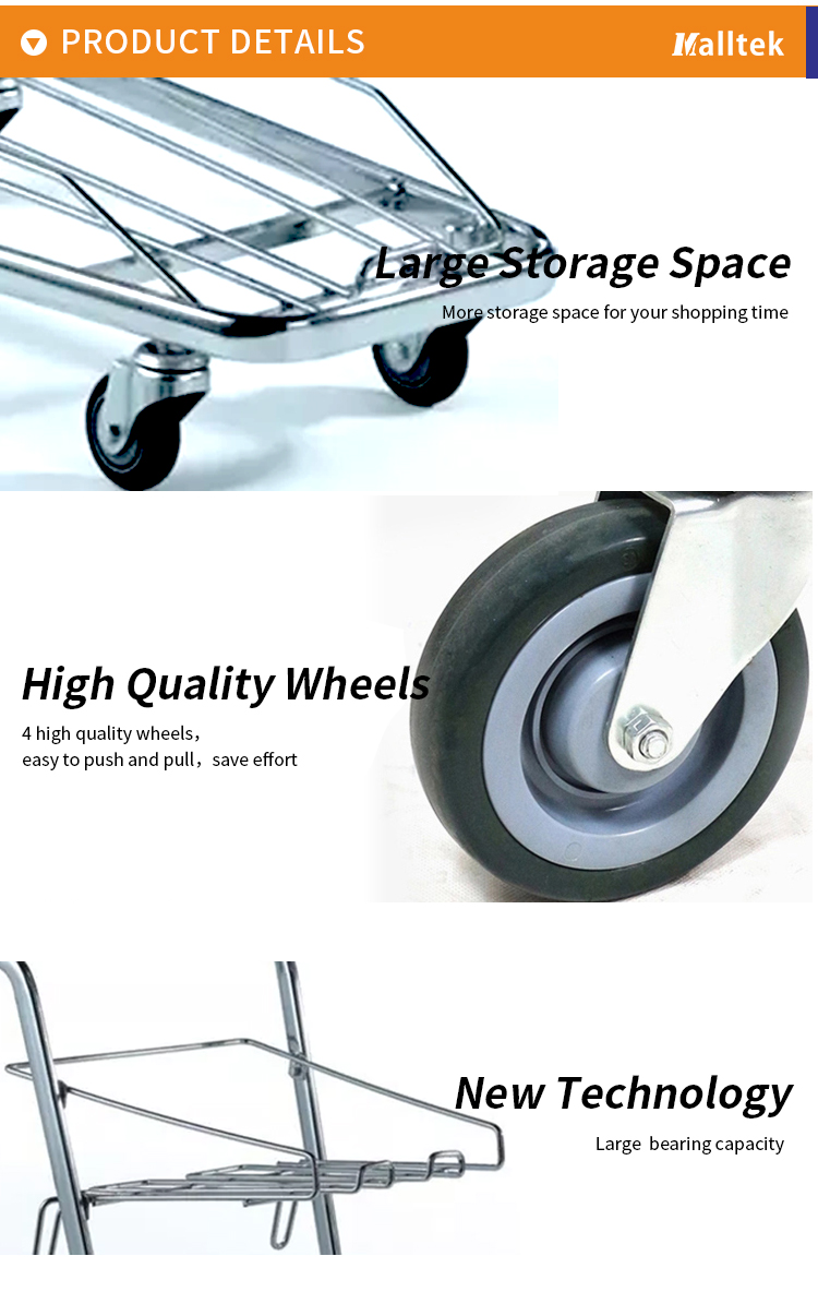 Removable Double Steel Supermarket Shopping Trolley Cart For Basket