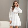 Buy cheap Elasticated Cuffs Peplum Hem Design White Crochet Lace Belted Peplum Dress from wholesalers