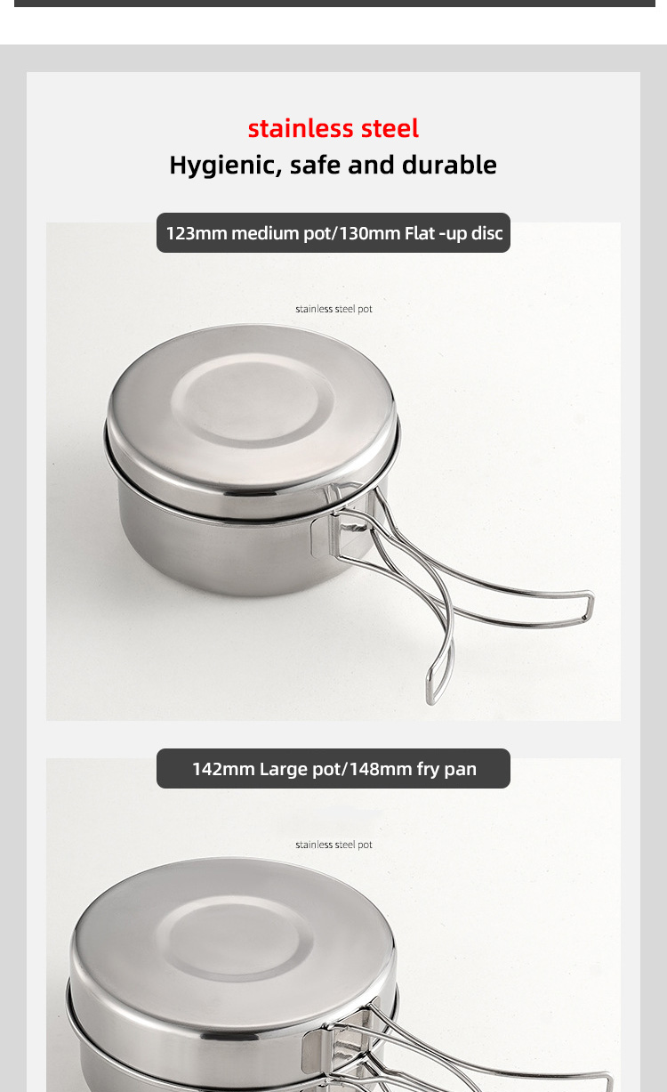 Multifunction 4 Pieces Outdoor Cookware Set Stainless Steel Titanium Pots