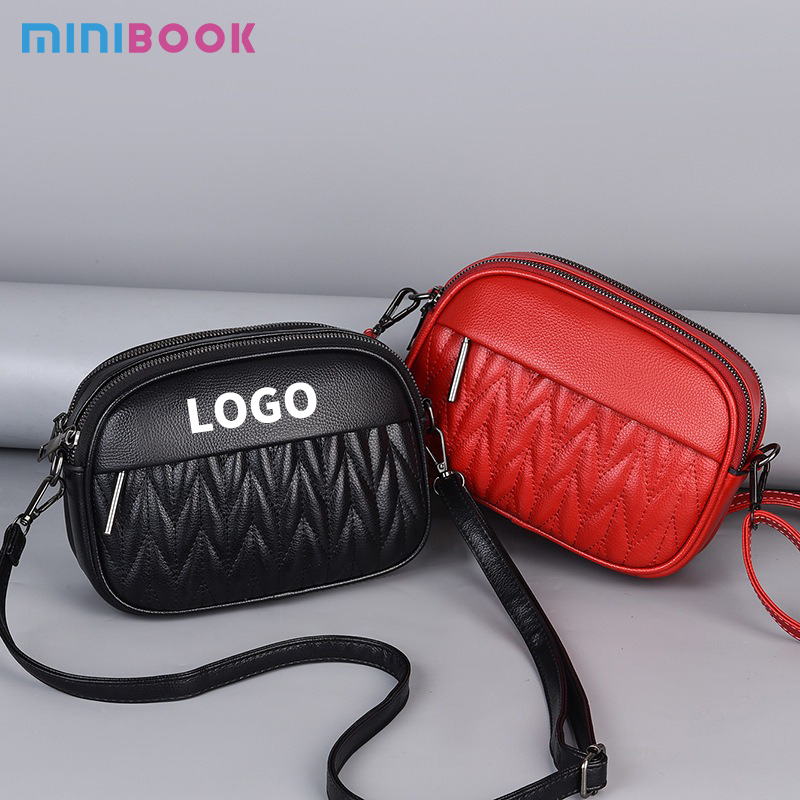 Custom Logo Avaliable Soft Leather Texture Crossbody Bag for Women Double Layer Bag