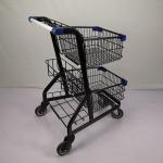 Black Powder Coating Shopping Basket Trolley Two Layer Grocery Store Cart