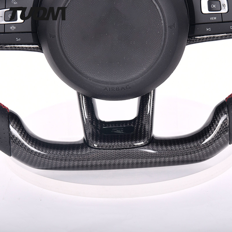 Leather Red Stitching Carbon Fiber Volkswagen Steering Wheel OEM 350mm
