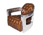 Vintage Leather Aviator Aluminum Chair With Buttons