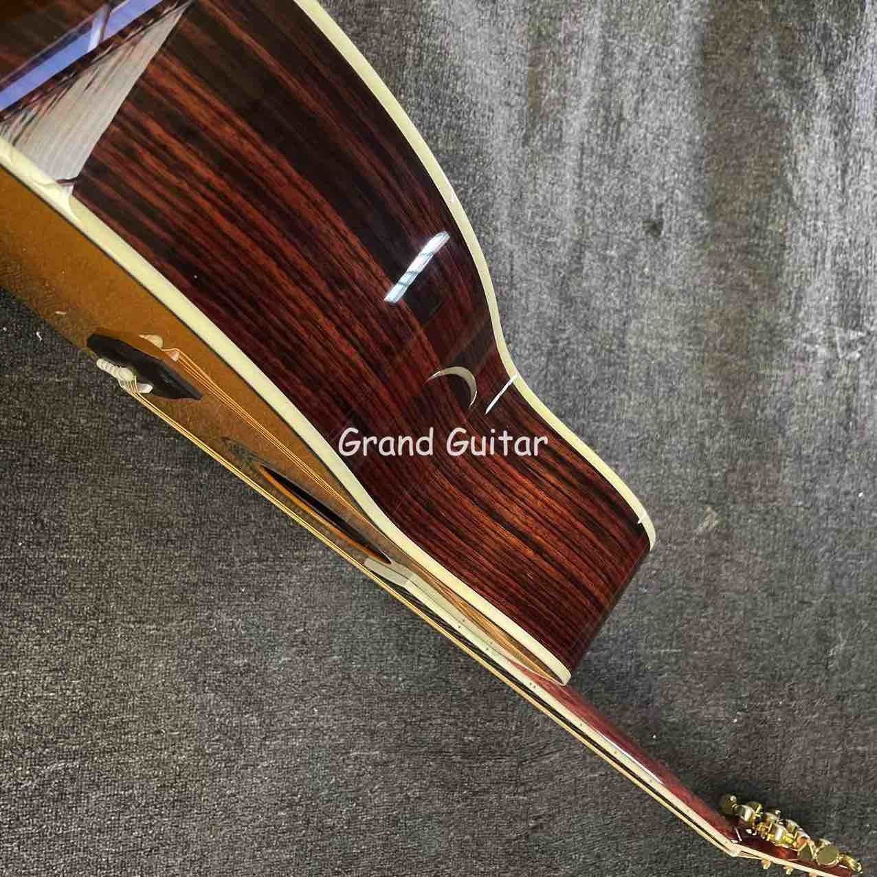 Custom OM Body Spruce Top Yellow Painting Gloss Finishing Acoustic Electric Guitar with ROSEWOOD Back Side