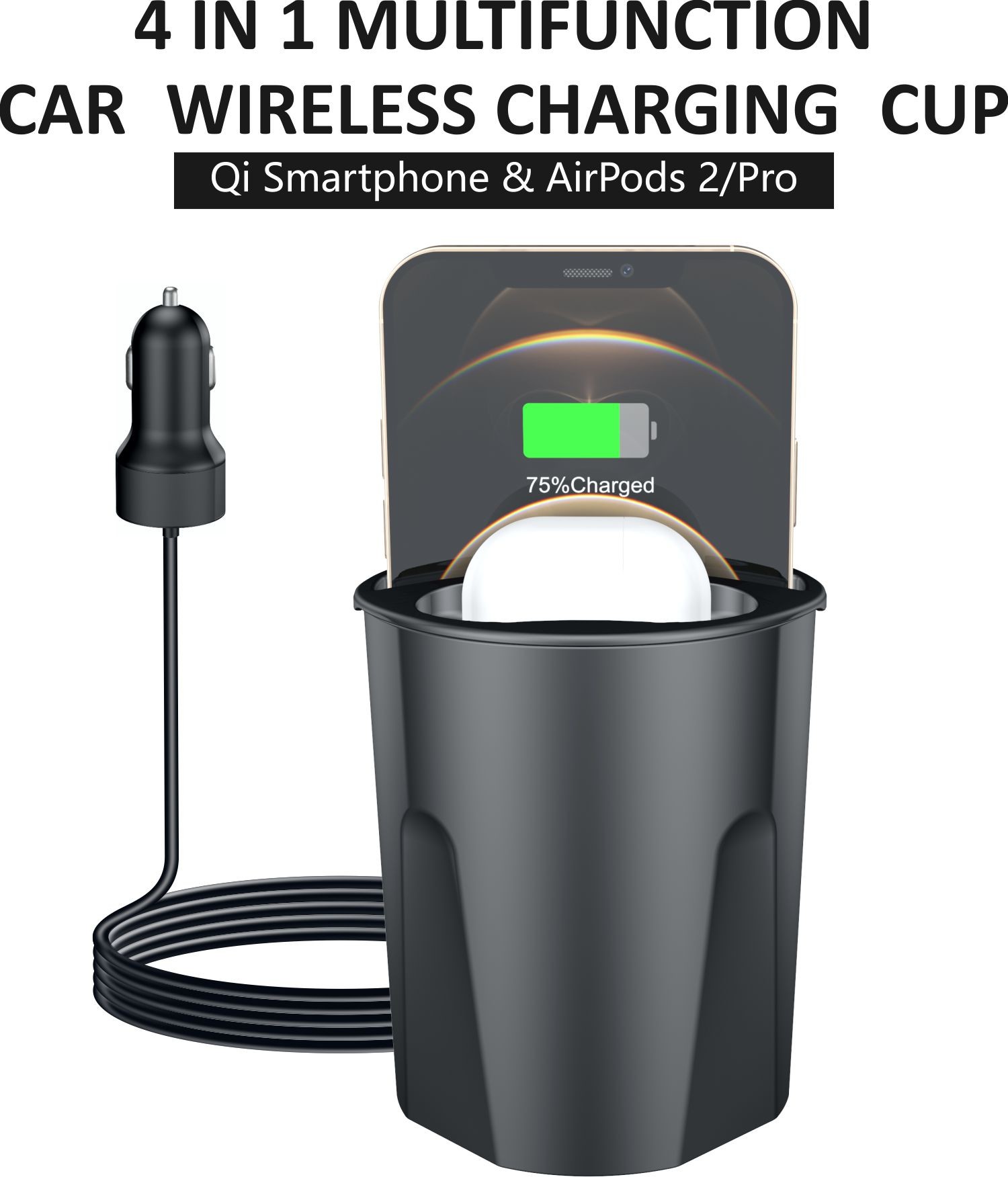 Cup-shape Charger 15W Wireless fast Charging with 5V/2A USB output