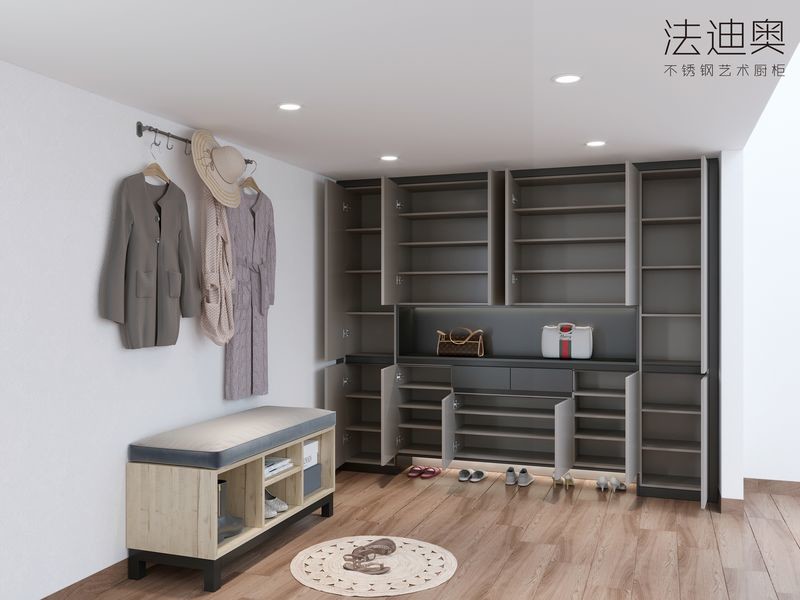 Modern Elegance Durable And Customizable Light Gray Stainless Steel Shoe Cabinet