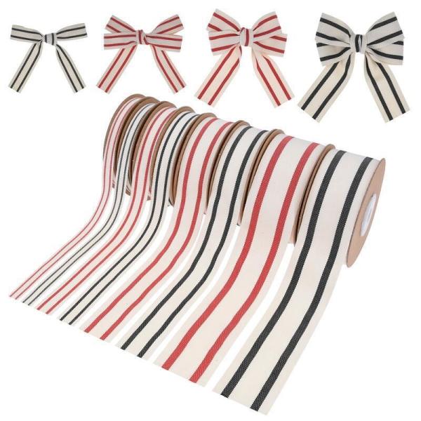 10mm-38mm*10y Black And Red Striped Cotton Ribbon For Gift Packing And Garment