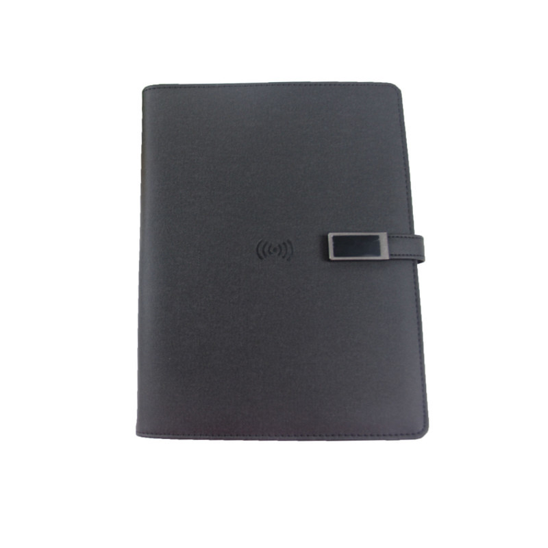 PU Leather Business Wireless Charging Notebook With USB Drive Power Bank