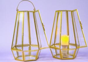 Quality Hexagon portable glass wind lamp handle Europe decoration creative home glass greenhouse glass craft wind lamp wholesale