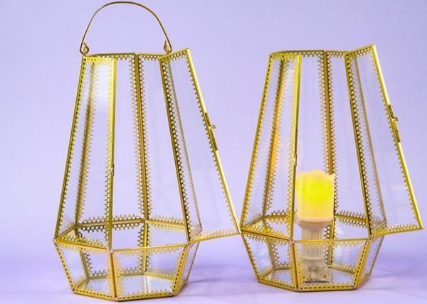 Hexagon portable glass wind lamp handle Europe decoration creative home glass
