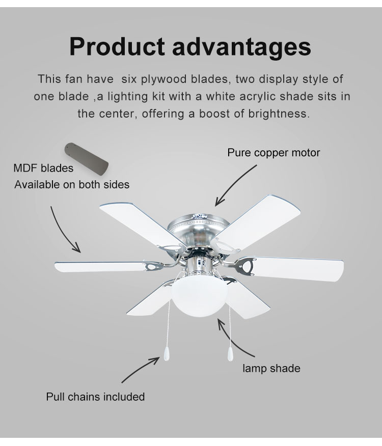 32 inch 6 MDF blade ceiling fan light controlled by remote and pure copper motor