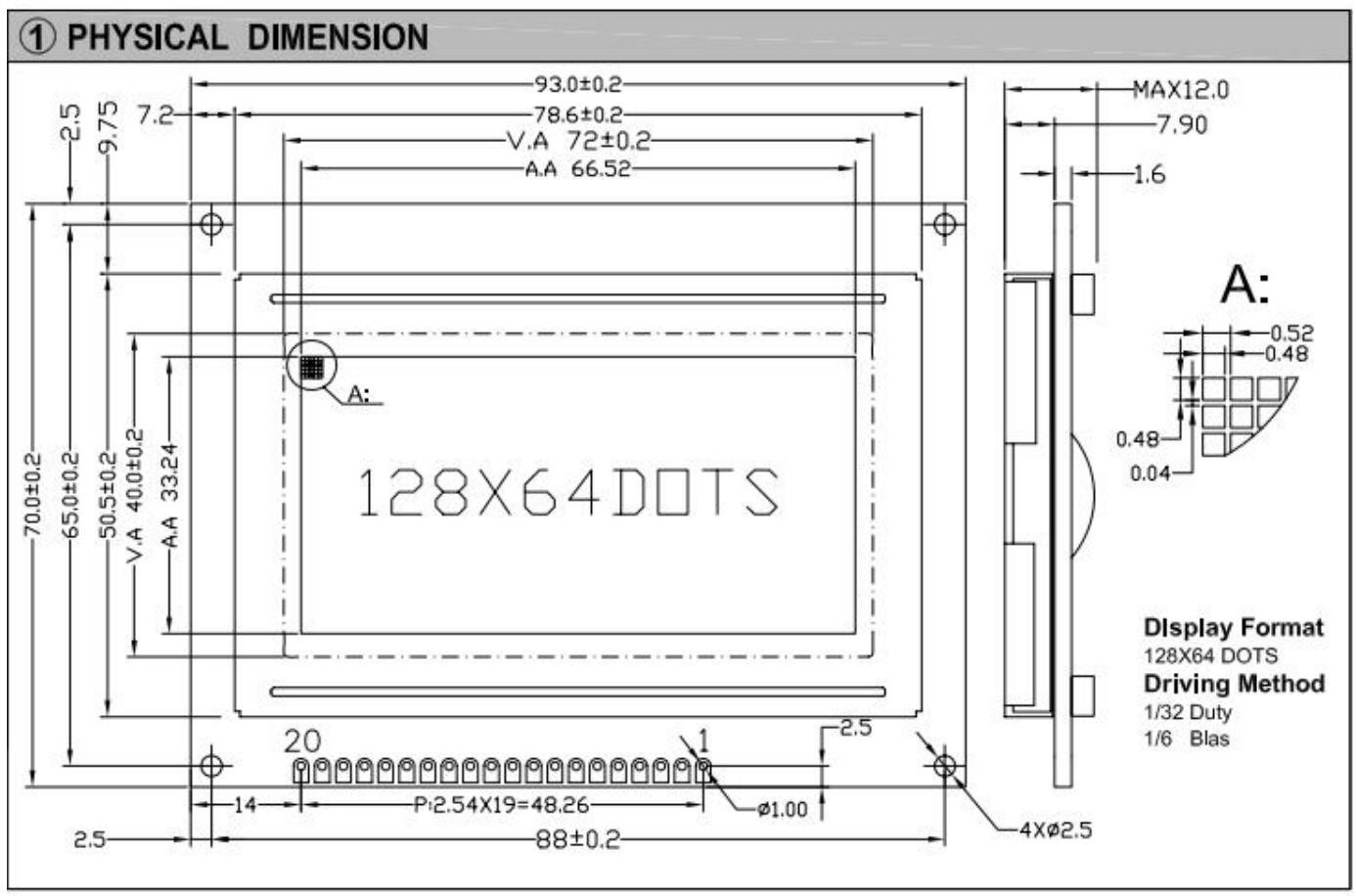 20PIN Connector 128*64 Graphic LCD Module Monochrome STN Color Optional With Backlight