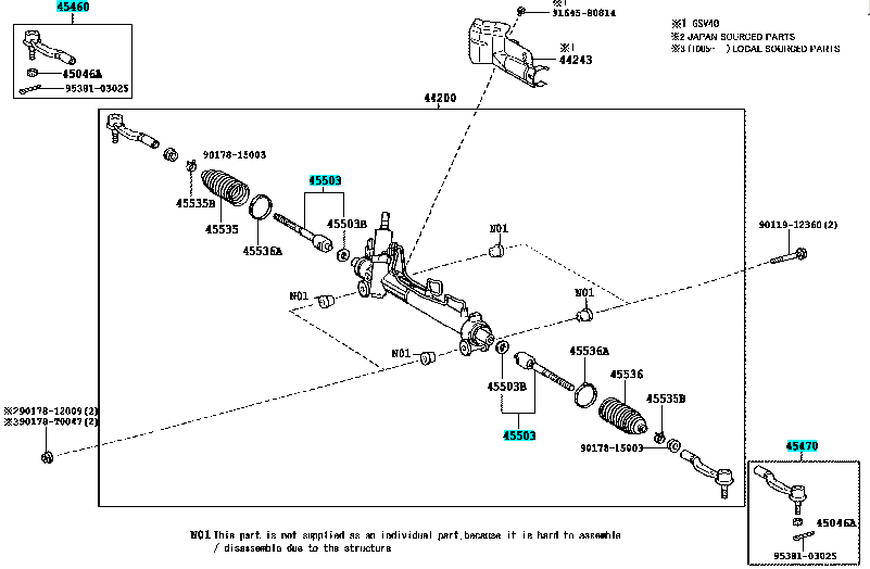 M14x1 Steering Rack End SUB-Assy 45503-12130 For Corolla ZRE122 with Paypal Payment