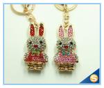 Trendy Rhinestone Cute Rabbit Shape Crystal Gold Plated Key Chain For Handbag