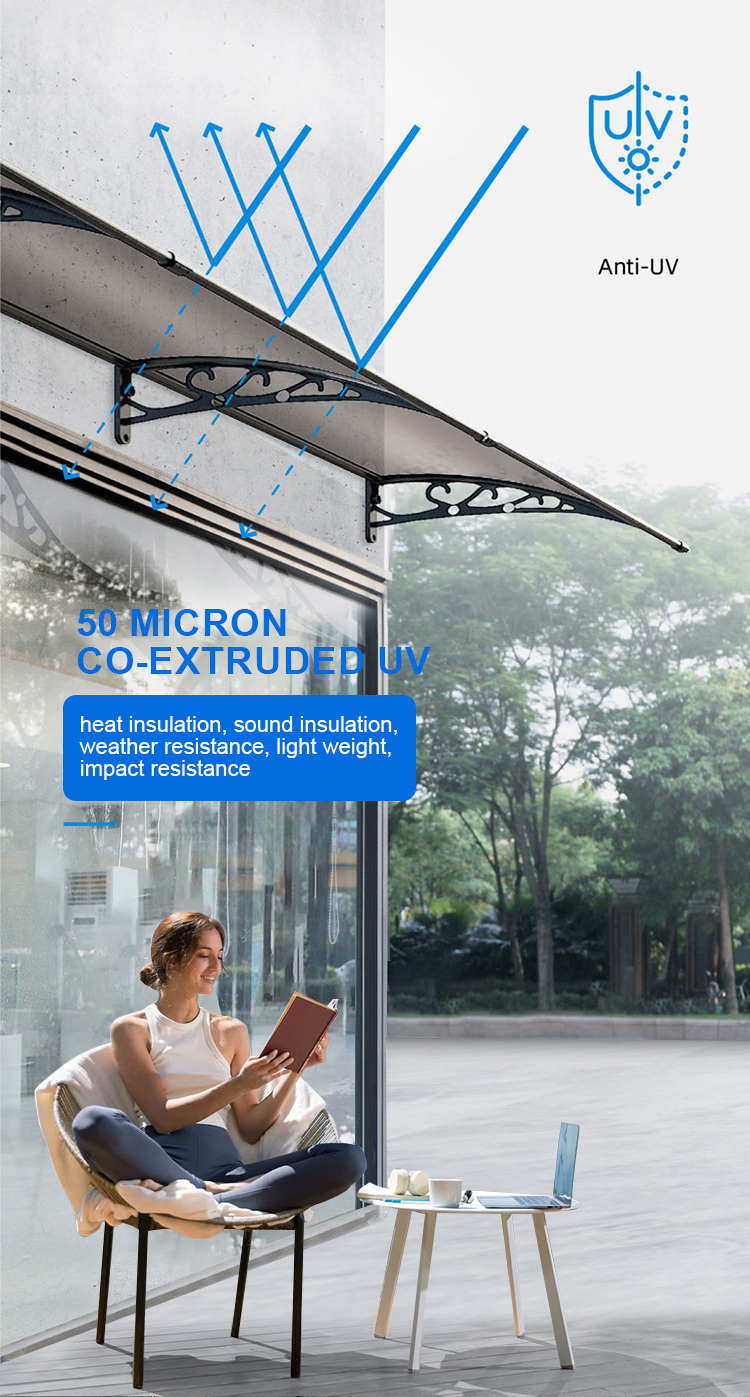 Anti UV Polycarbonate Outdoor Awning Canopy Lightweight Poly Carbonate Awning