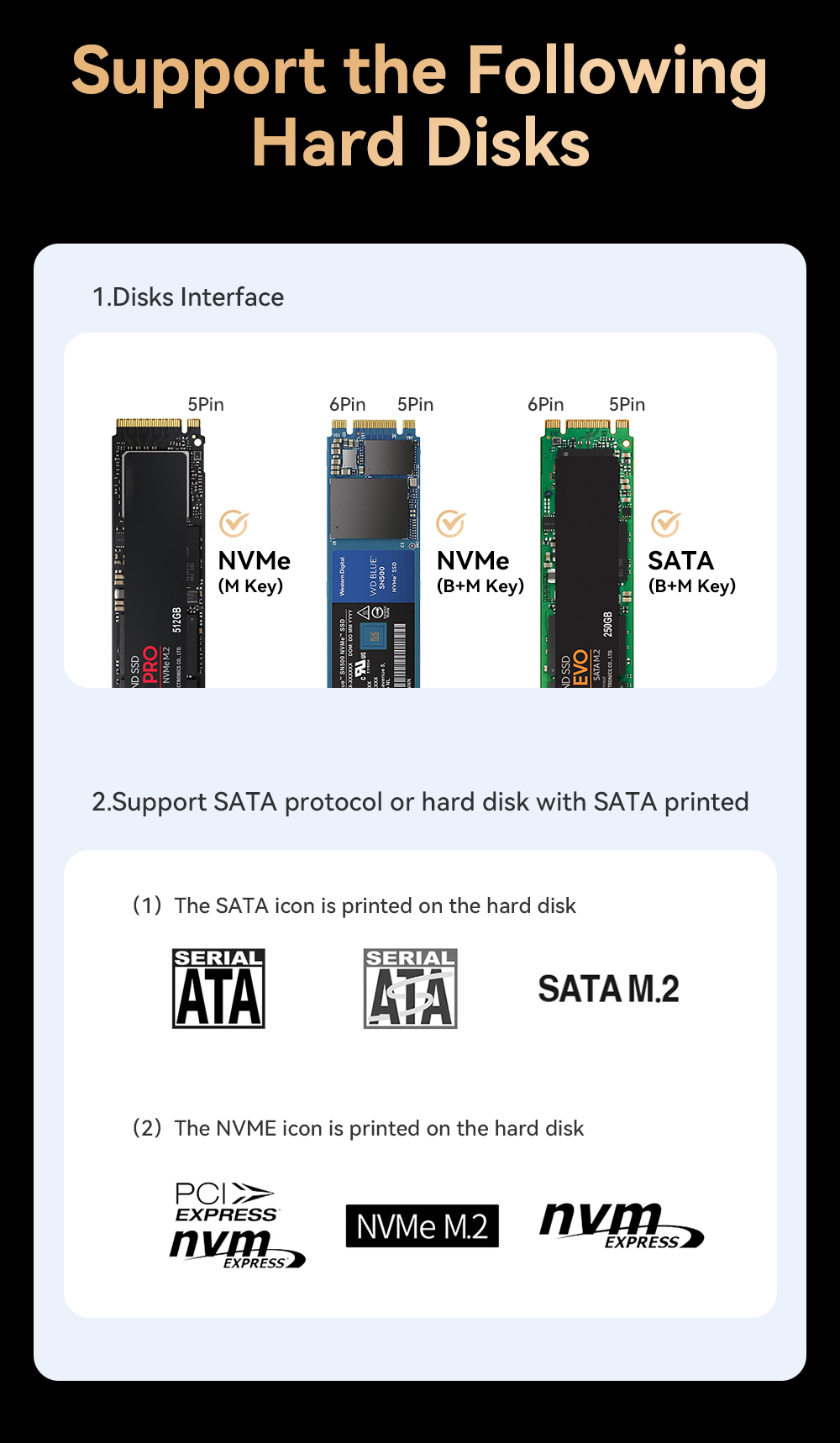 External Hard Drive Enclosure 8 In 1 Laptop USB C HUB 10Gbps For M.2 PCIe NVMe And SATA SSD
