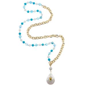 Quality Natural Shell Pendant Glass Crystal Beads Gold Chain Necklace Multicolor 8mm wholesale