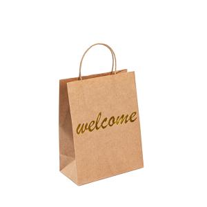 Quality Customized Gold Stamp Shopping Kraft Paper Packaging Bag With personal Logo wholesale
