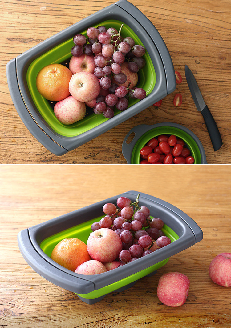 Collapsible Over the Sink Silicone Colander With Long Handle Kitchen Folding Strainer