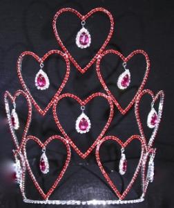 Quality Valetines day crowns and tiaras red hearts crystal rhinestone crowns custom pageant crowns for girls and lady pai crown wholesale