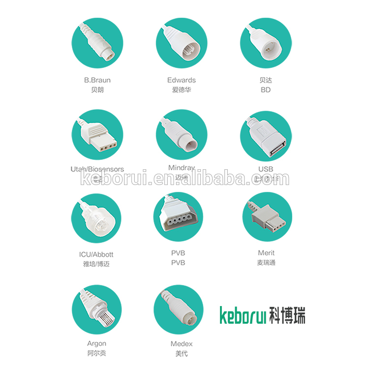 Medical 35cm Disposable IBP Transducer Cable PVC Utah Transducer Cable