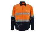 Men's 100%Cotton Twill Two Tone Orange/Navy Work Shirt Long Sleeve Mesh Back