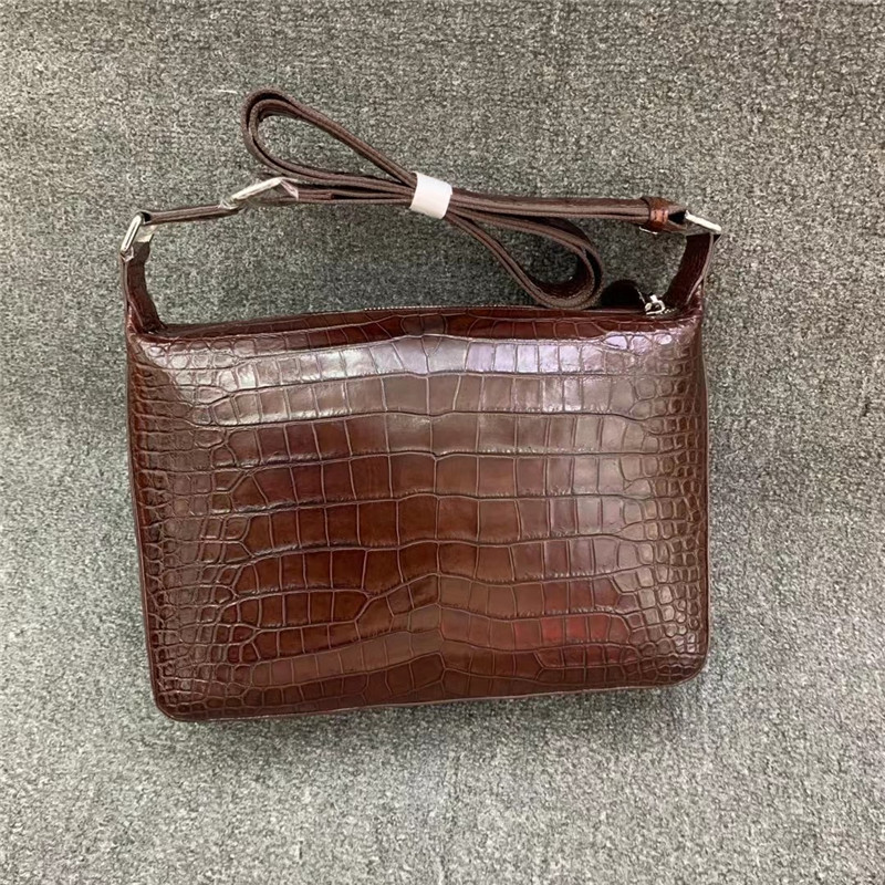 Exotic Alligator Skin Men's Soft Shoulder Bag Authentic Real Crocodile Leather ZIP Satchels Purse Male Crossbody Bag