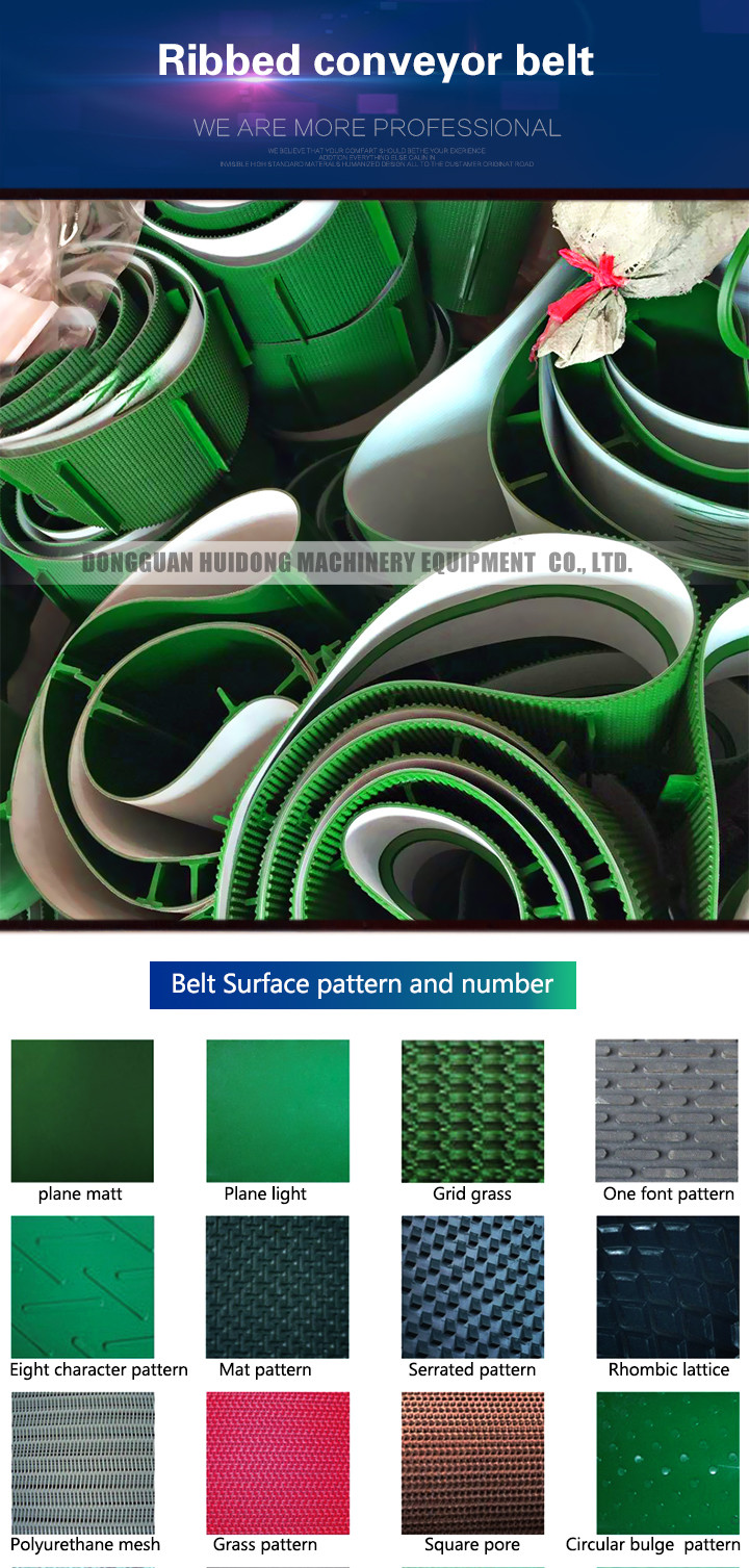 Green Rubber Conveyor Belt PVC Pattern Conveyor Belt Ribbed Custom Design