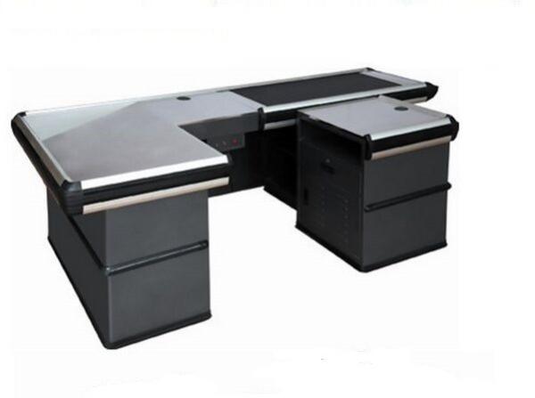 Electronic Gray Store Conveyor Belt Checkout Counter / Motorized Cash Register
