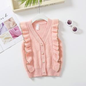Quality Knitting Ruffles Patterns Children Sleeveless Sweater Wholesale Baby Girls Feather Yarn Sweater Vest wholesale